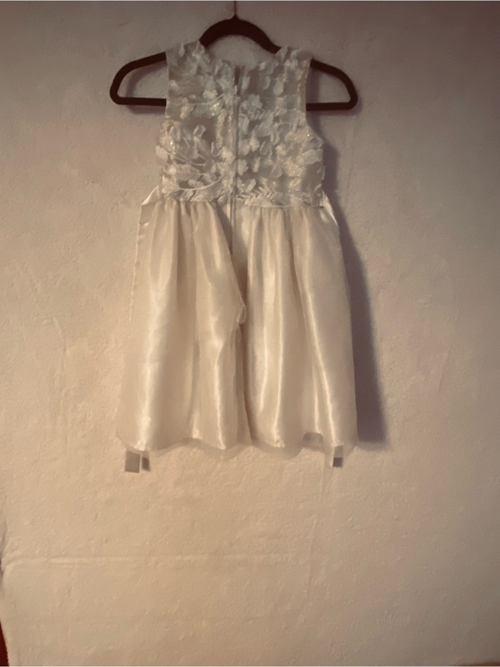 Biscotti White Floral Appliqué Satin Flower Girl Dress